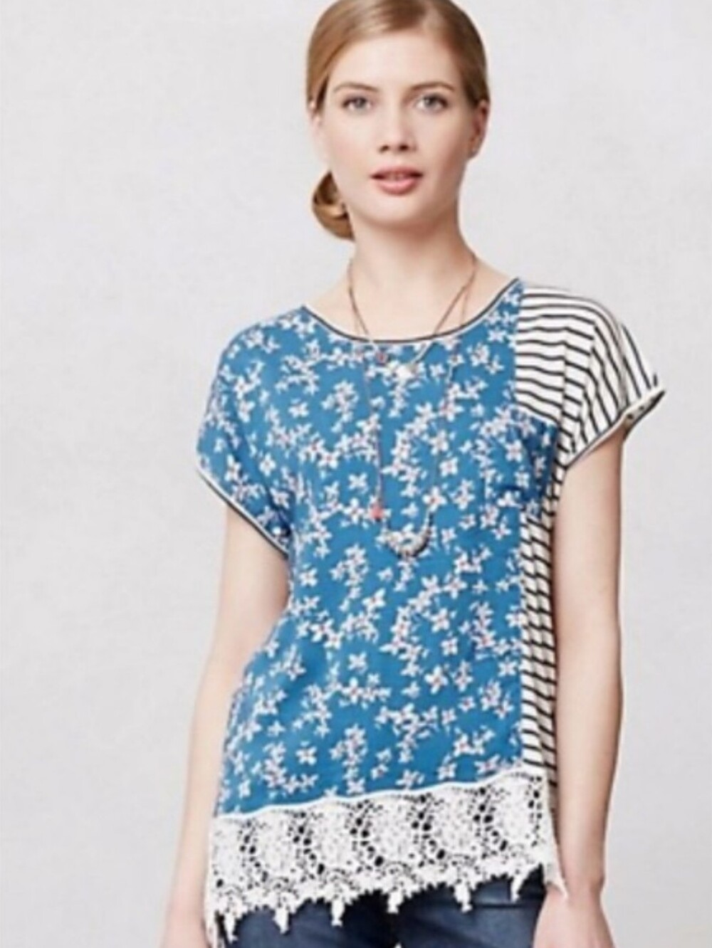 Anthropologie Floral Lace Hem Women's Top